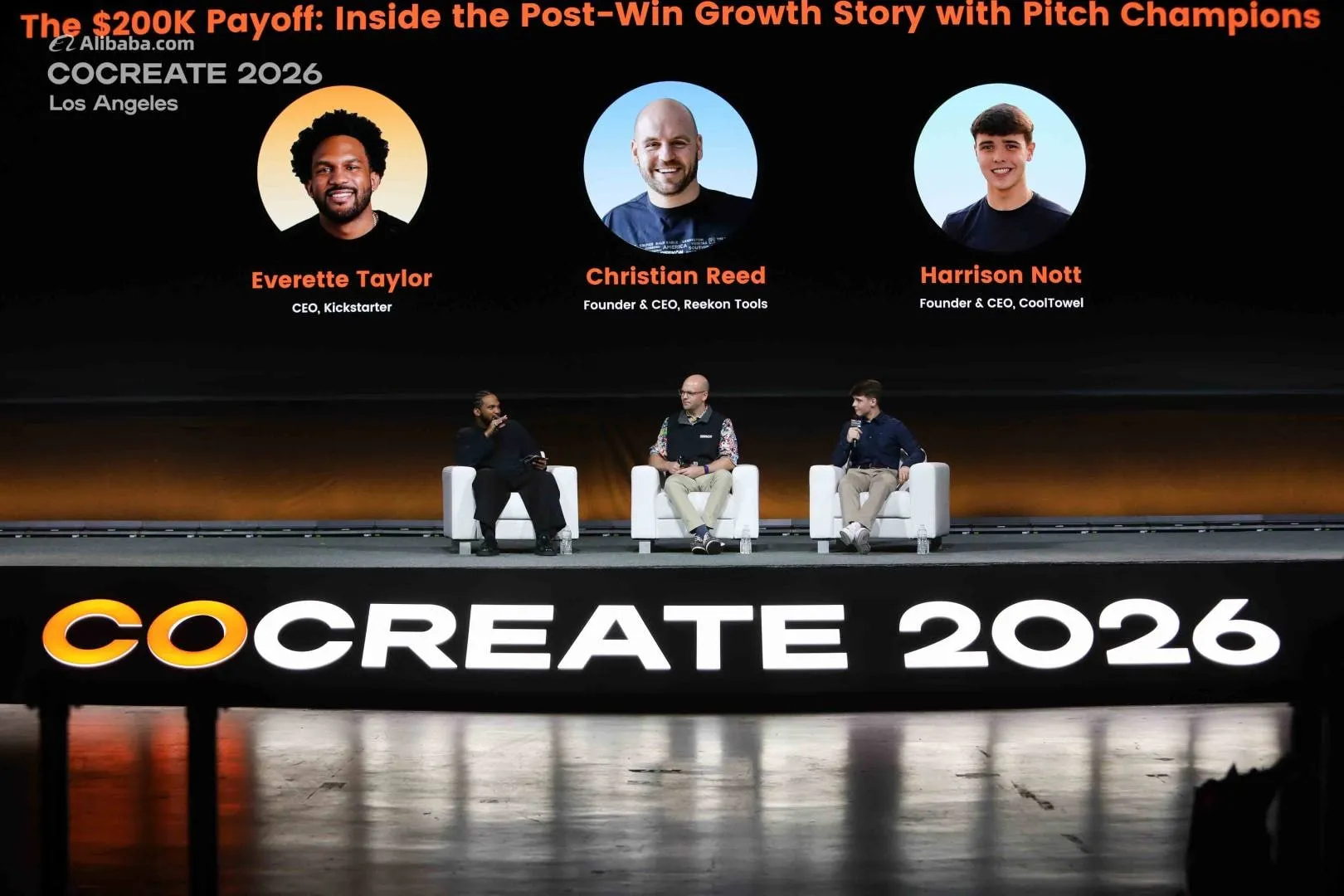 Harrison Nott on the CoCreate 2026 main stage with Everette Taylor and Christian Reed