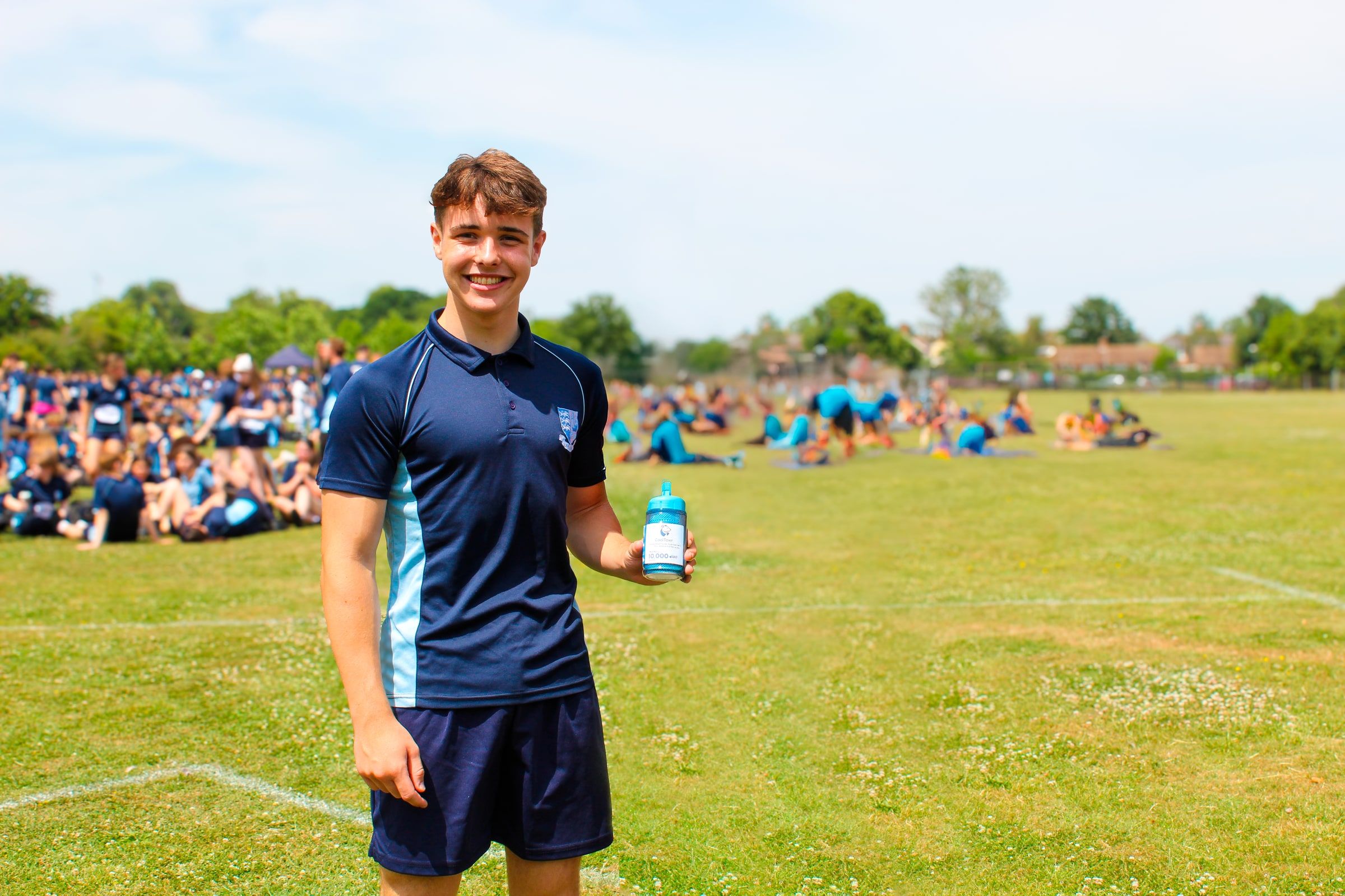 Harrison Nott on the school field in front of the whole school on sports day